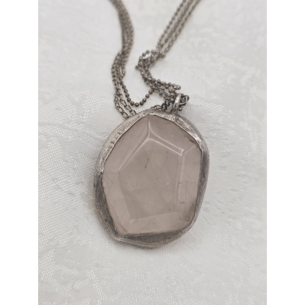 J Jill Rose Quartz Pendant Necklace Silver Tone Multi-Strand Chain Statement 20$